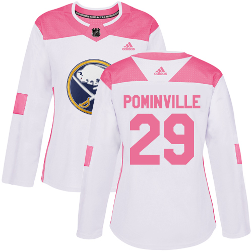 Adidas Sabres #29 Jason Pominville White/Pink Authentic Fashion Women's Stitched NHL Jersey - Click Image to Close